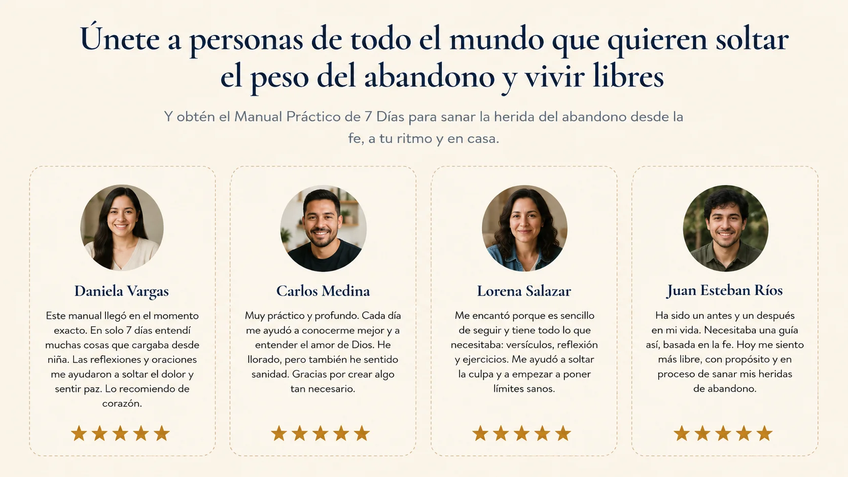 Testimonios de personas que sanaron heridas de abandono con el Manual Práctico de 7 Días