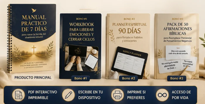 Composición del paquete completo: Manual Práctico de 7 Días más los 3 bonos en formato digital e impreso