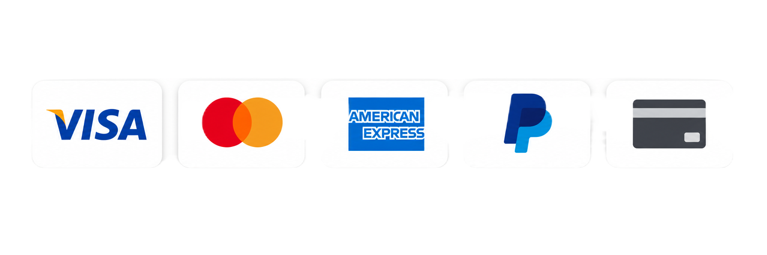 Métodos de pago aceptados: Visa, Mastercard, American Express, PayPal y tarjetas de crédito y débito